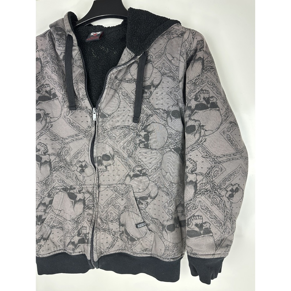 MMA Elite Hoodie Sherpa Lined Grunge Full Zip Y2K Alt Punk Skull Emo Mens Medium - Picture 6 of 16